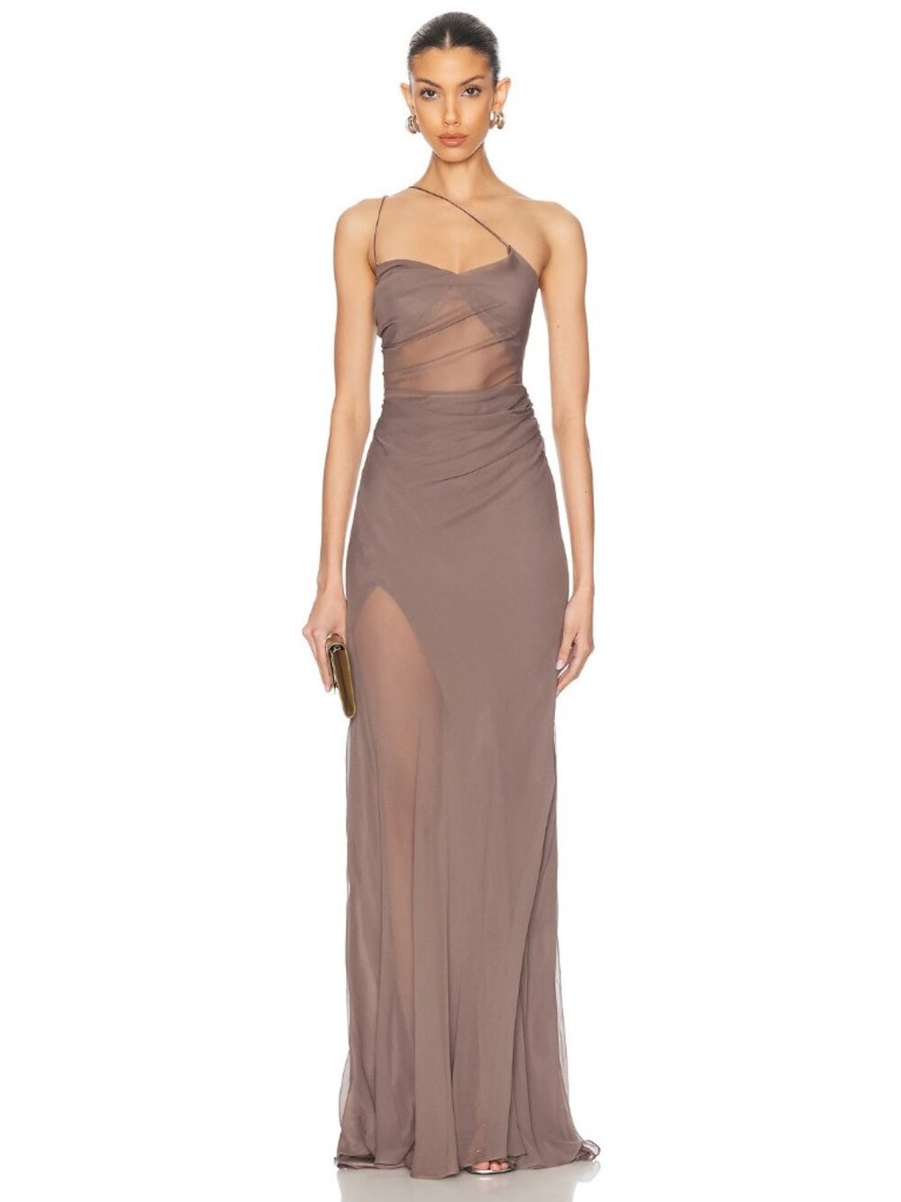 The Sei Strappy Diaphanous Gown in Smog Brown